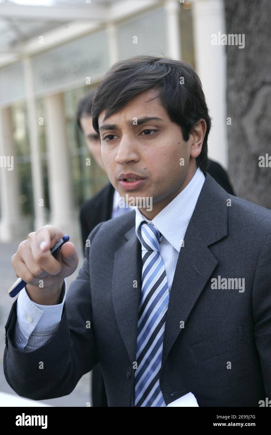 Aditya Mittal, son of President and Group CFO, Lakshmi Mittal, leaving the  Pavillon Gabriel after a press conference, in Paris, France, on January 30,  2006. Lakshmi Mittal hold a press conference following