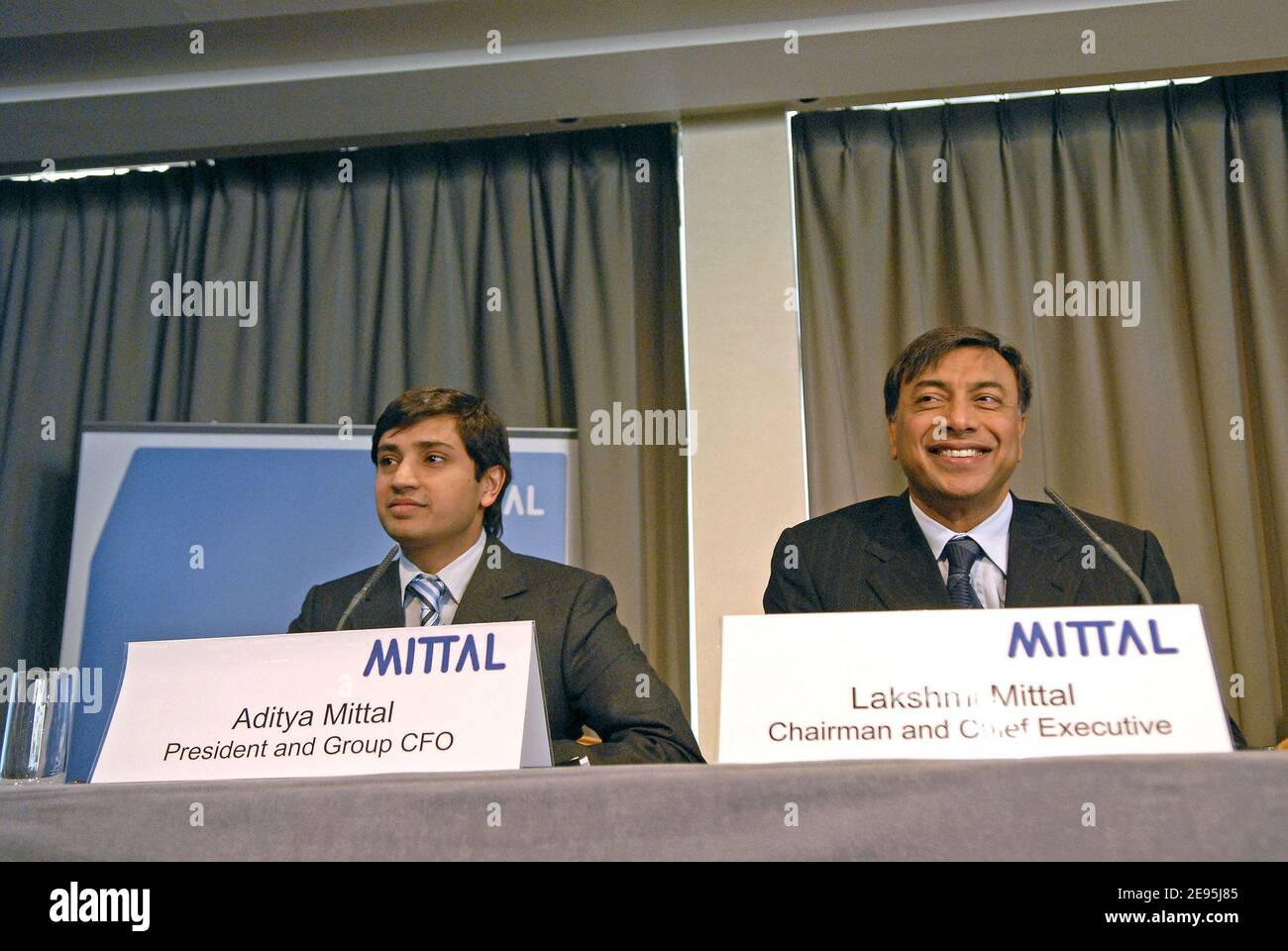 Businessman Lakshmi Mittal is photographed with his son Aditya Mittal  News Photo - Getty Images