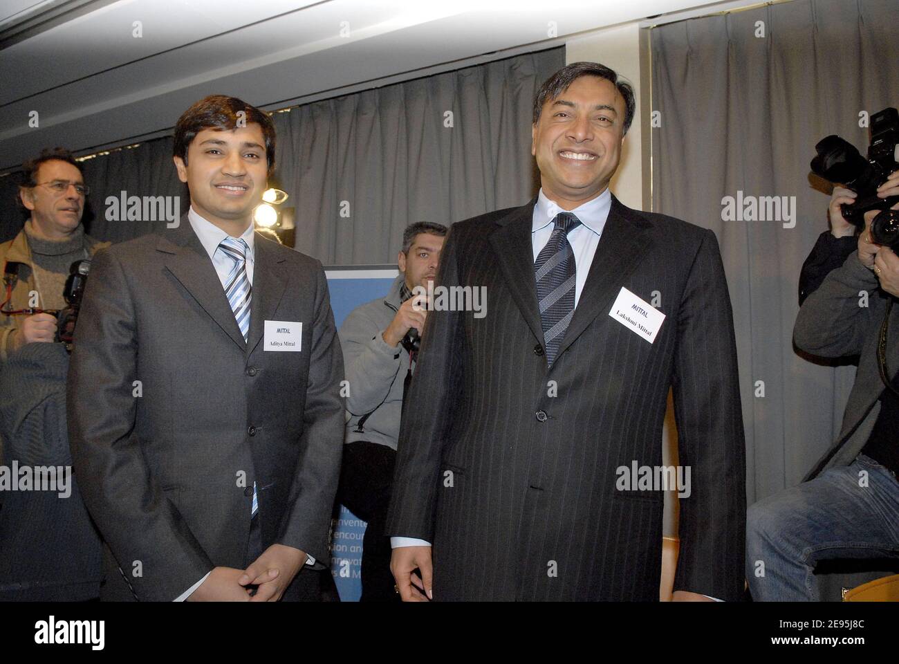 Aditya Mittal, son of President and Group CFO, Lakshmi Mittal, leaving the  Pavillon Gabriel after a press conference, in Paris, France, on January 30,  2006. Lakshmi Mittal hold a press conference following