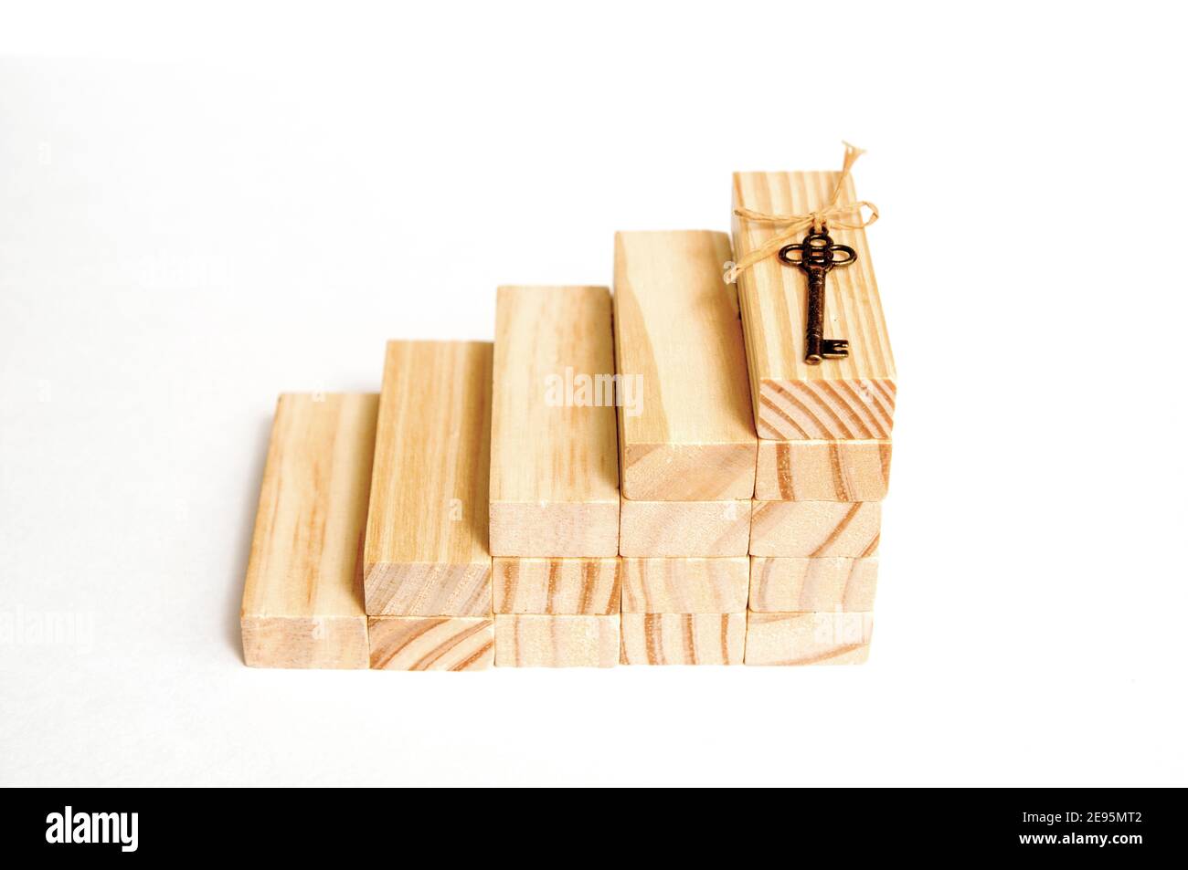 Business growth. Wooden blocks step up. Coin staircase. Concept of Savings money, Money growth, Profit business and Investment for the future. Stock Photo