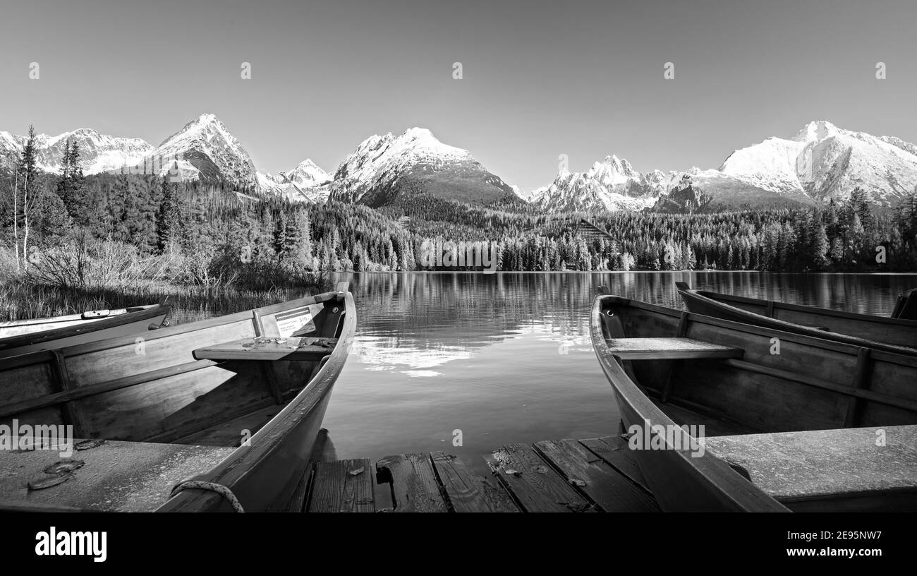 Morning view on High Tatras mountains - National park and Strbske pleso  (Strbske lake) mountains in Slovakia Stock Photo