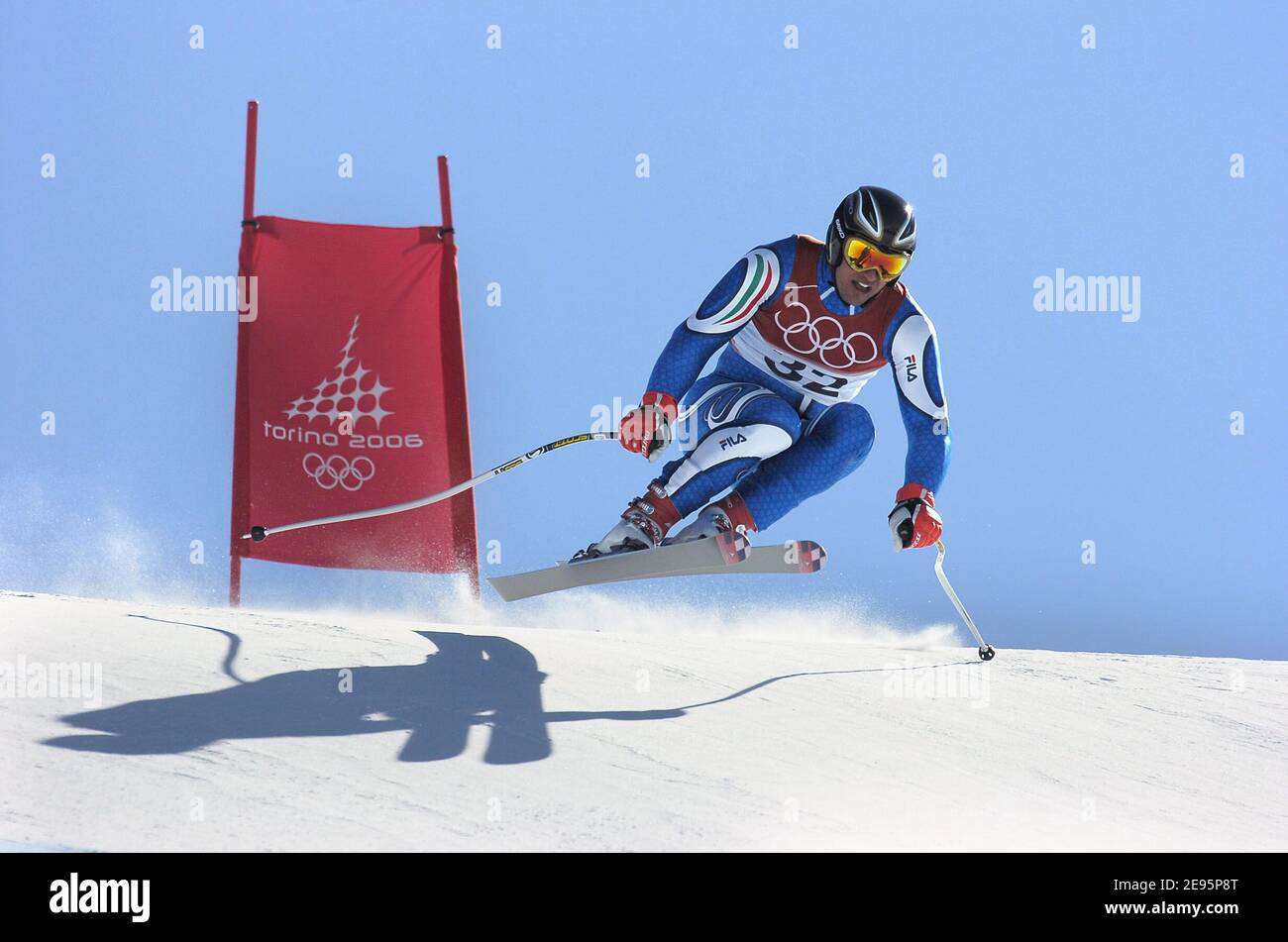 Italy's Giorgio Rocca during the training run for the men's downhill at the Turin 2006 Winter Olympic Games in Sestriere Borgata, Italy, on February 10, 2006. Photo by Gouhier-Nebinger-Orban/ABACAPRESS.COM Stock Photo