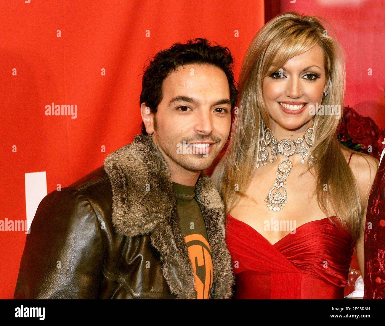 French choreographer Kamel Ouali and Miss World 2003 Rosanna Davison pose at the premiere of the Holiday on Ice show at 'Le Zenith' in Paris, France, on February 14, 2006. Photo by Laurent Zabulon/ABACAPRESS.COM. Stock Photo