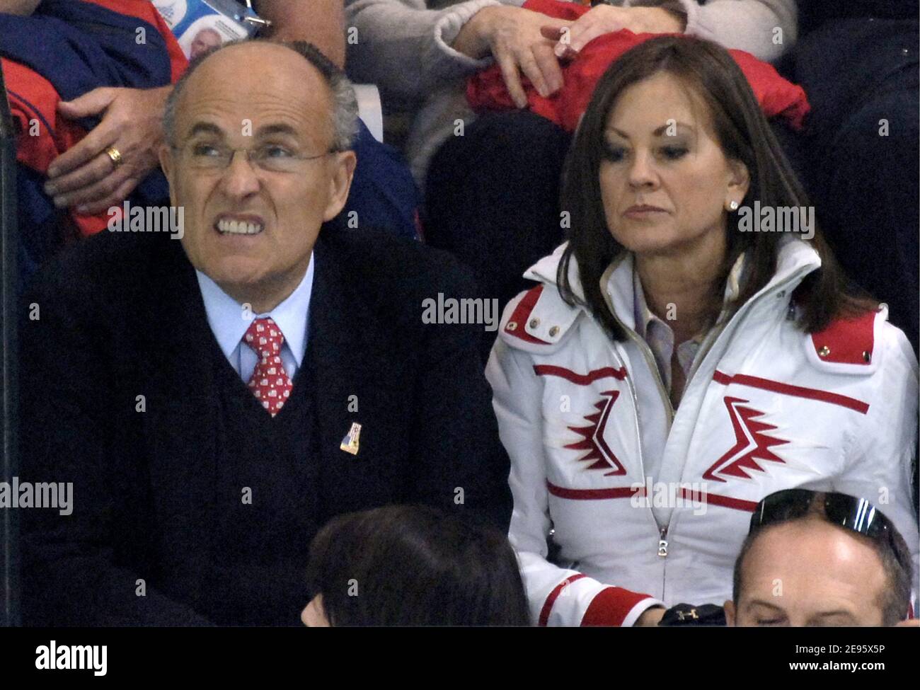 Former New York City Mayor Rudolph Giuliani and his wife Judith Nathan attend the Ice Hockey men's finale Sweden vs Finland held at the Palasport Olympico, in Turin, Italy on February 26, 2006. Sweden won the Gold, beaten Finland (Silver) 3-2. Photo by Nicolas Gouhier/ABACAPRESS.COM Stock Photo