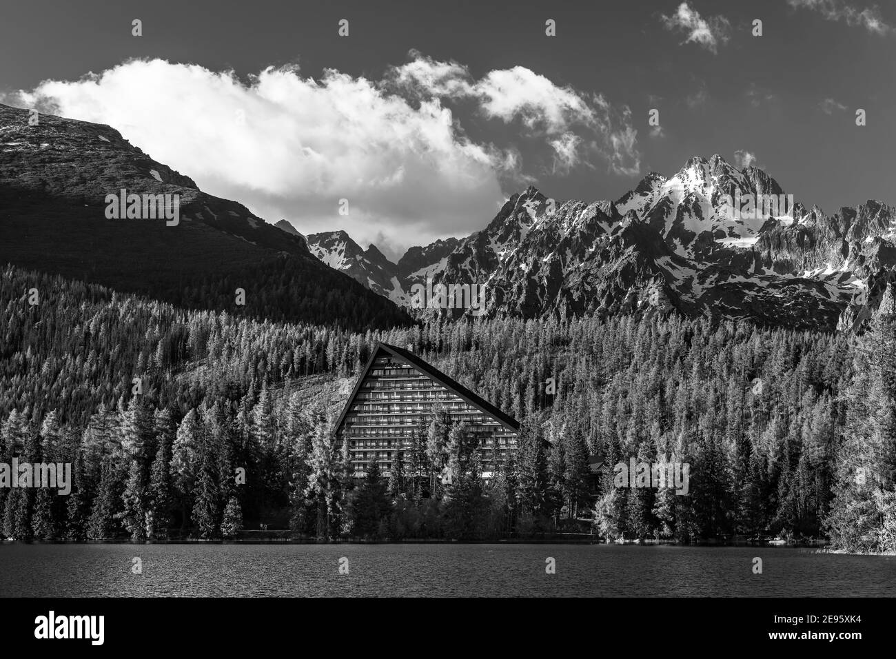 Morning view on High Tatras mountains - National park and Strbske pleso  (Strbske lake) mountains in Slovakia Stock Photo