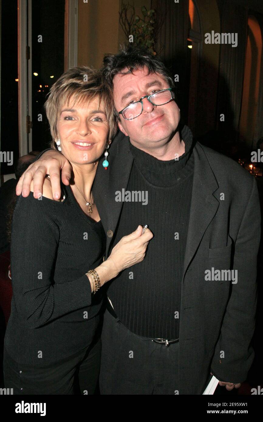 EXCLUSIVE. French actress Veronique Jannot with her producer Jean-Michel  Djian attend a Charity dinner to benefit Veronique Jannot association's  'Graines d'Avenir' and her book 'Trouver le chemin' held at the club  'L'Etoile'