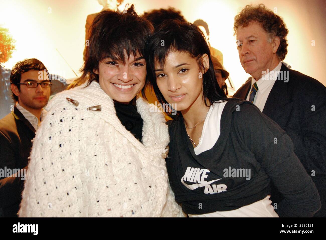 EXCLUSIVE. French dancer Sofia Boutella (r) (from new Nike advertising) and  a friend attend the 'Prius Tribes' show by Olivero Toscani, at the Toyota  Show Room on the Champs Elysees, in Paris,