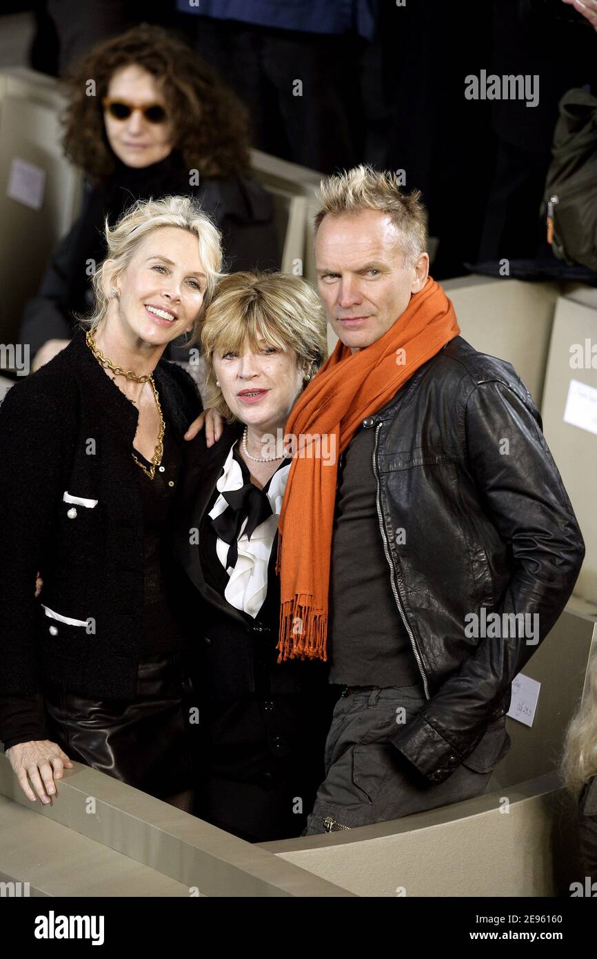 British singer Sting, his wife Trudie Styler and Marianne Faithfull attend Chanel's Fall-Winter 2006-2007 Ready-to-Wear fashion show designed by German creator Karl Lagerfeld in Paris, France, on March 2, 2006. photo by Orban-Taamallah-Zabulon/ABACAPRESS.COM Stock Photo
