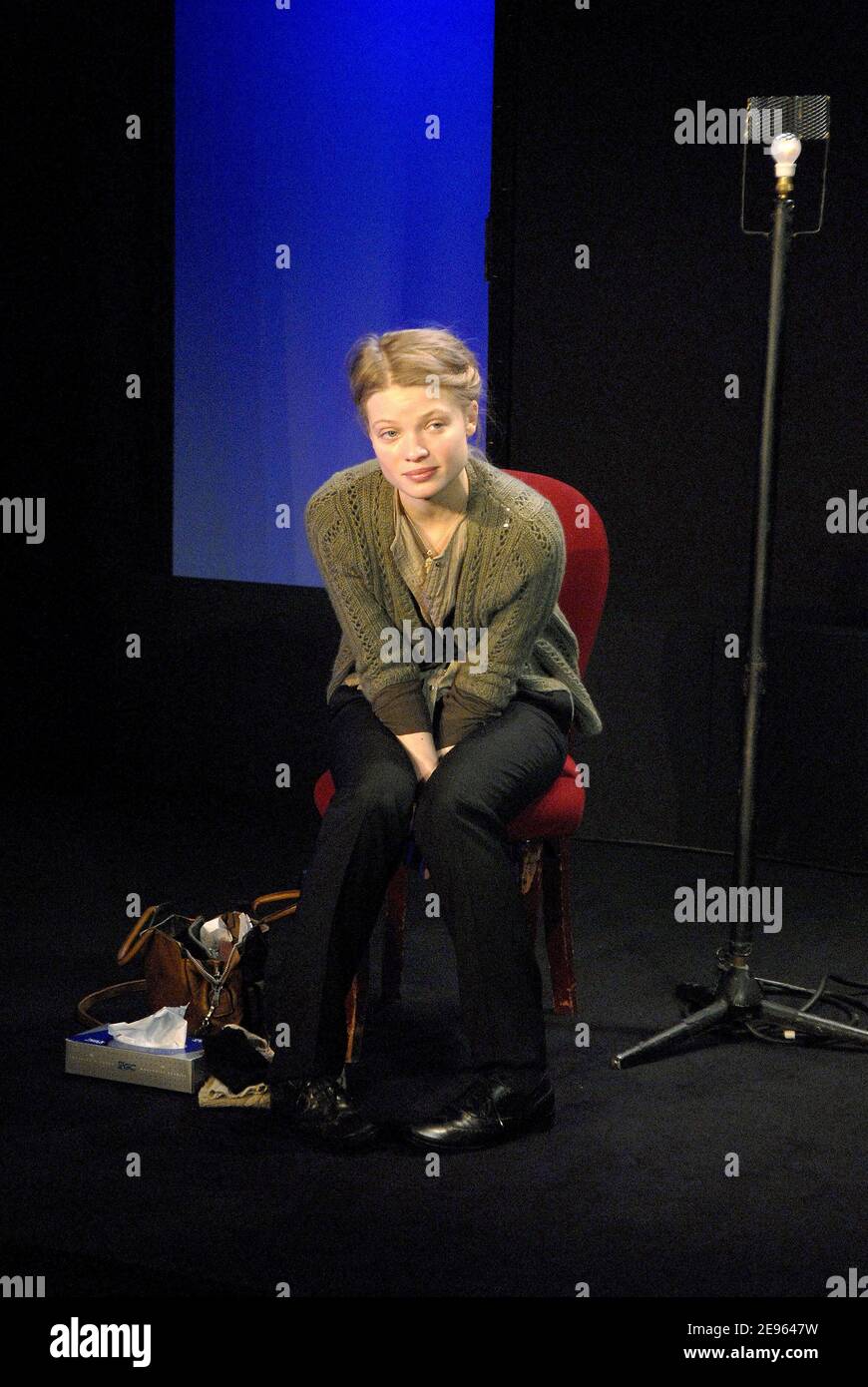 French actress Melanie Thierry on stage during the curtain call of the play  'Le Vieux Juif Blonde' written by Amanda Sthers and directed by Jacques  Weber and Erwan Daouphars at le Theatre