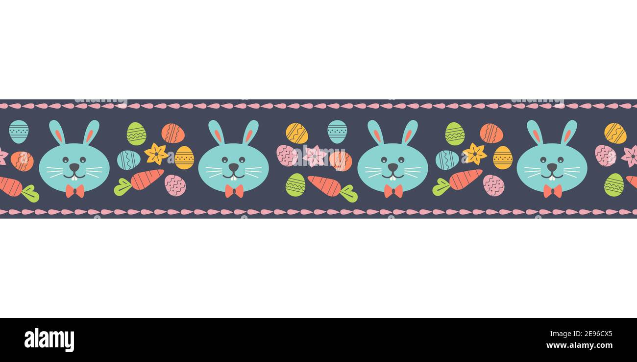 Cute Easter Bunny Seasonal Decorative seamless pattern vector border Stock Vector