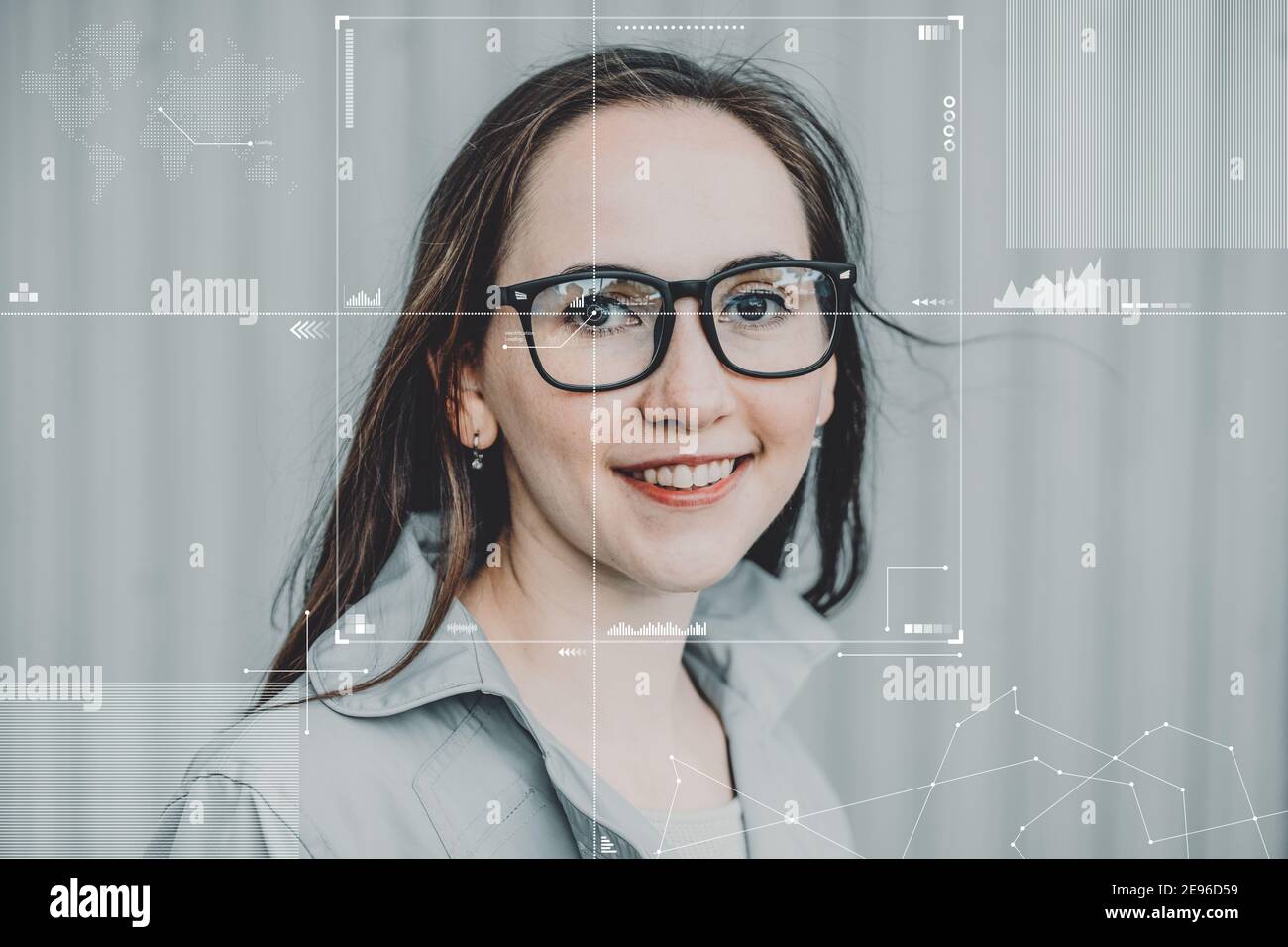 biometric technology for face and eye recognition and identification. Stock Photo