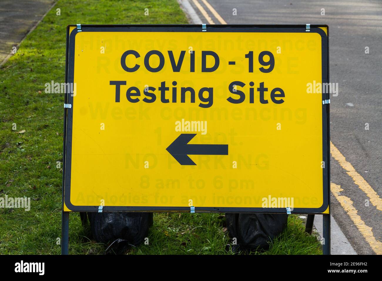 BOURNEMOUTH, ENGLAND - JANUARY 17 2021: Sign for Covid-19 testing site Stock Photo