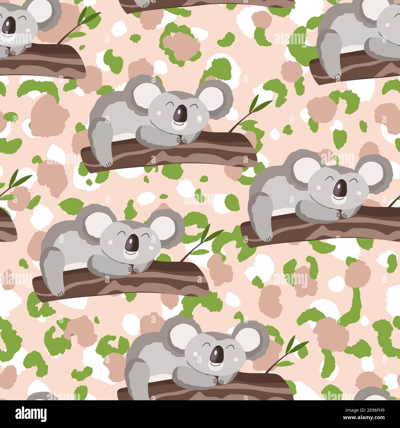 Seamless pattern with cute koala baby on colorful camouflage background ...