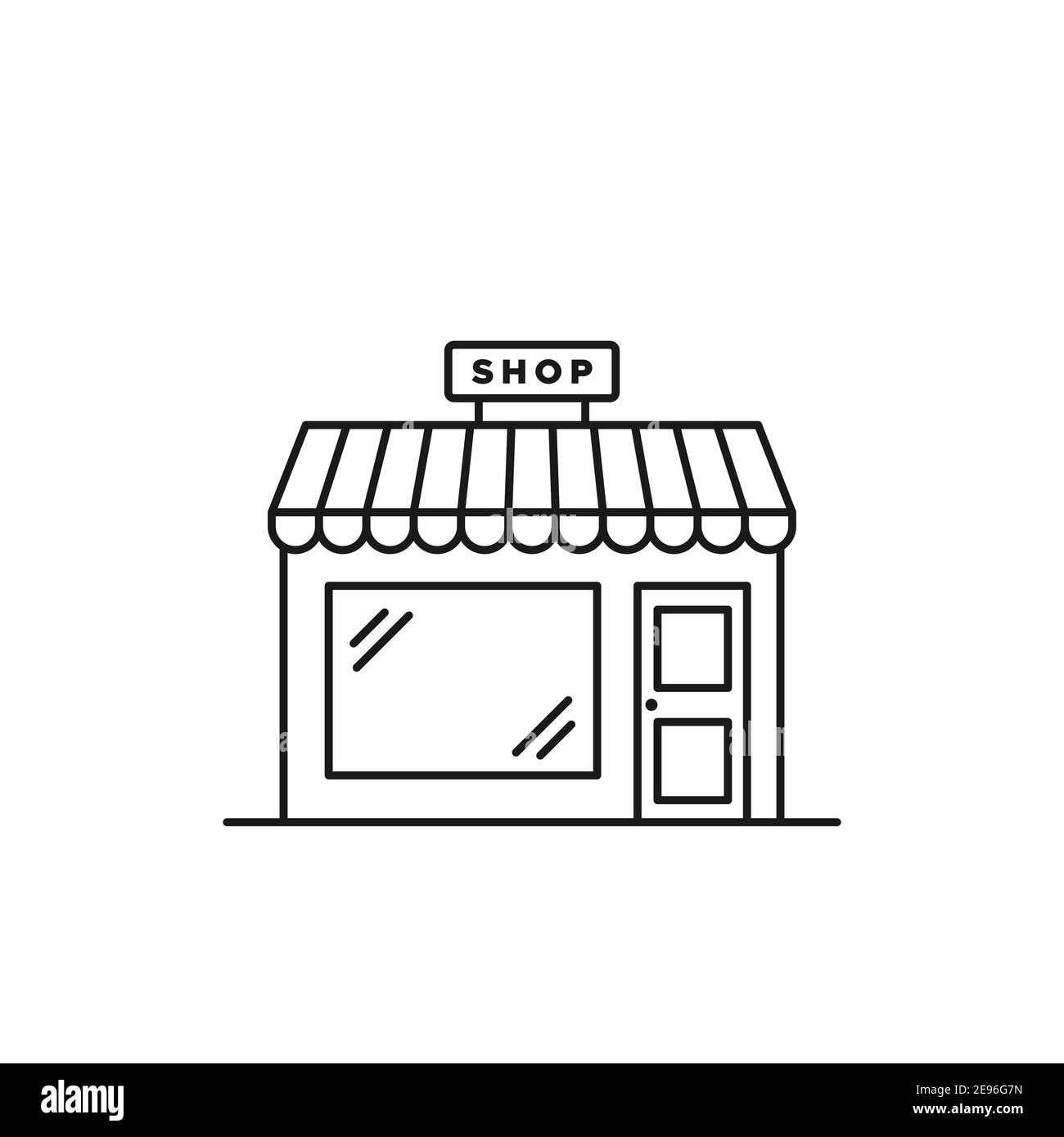 Linear warehouse icon. Shop sign above. Vector illustration, flat