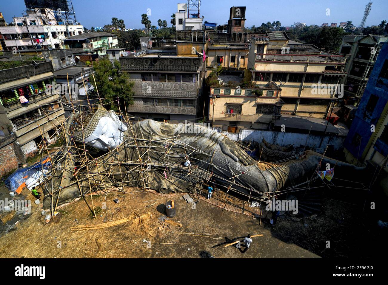 An overview of the 100 feet statue of Lord Buddha in a reclining