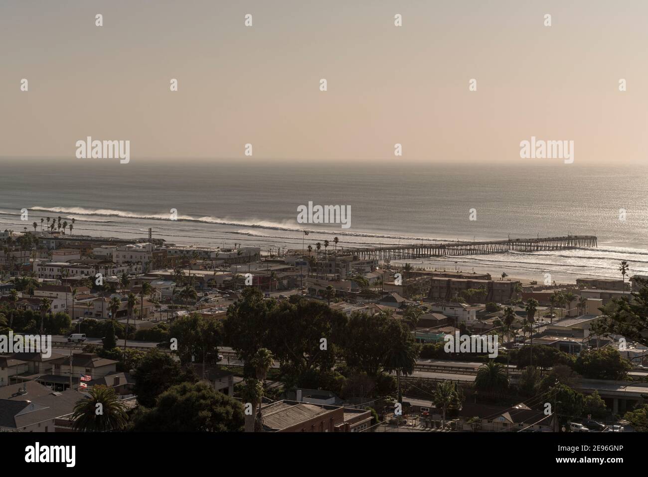 High eye-point view of Pismo Beach town Stock Photo