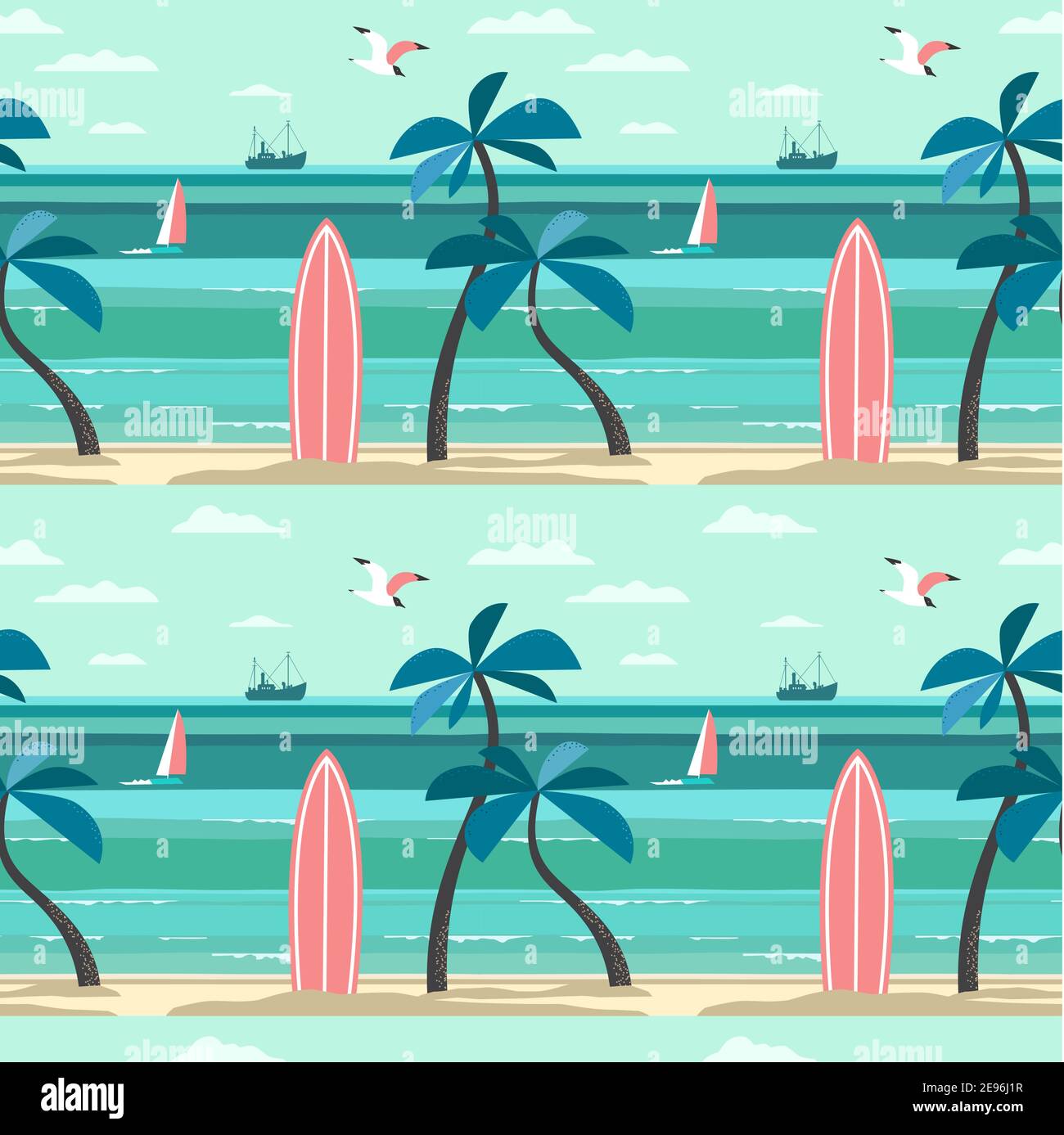 Beautiful Beach Landscape seamless vector pattern Stock Vector