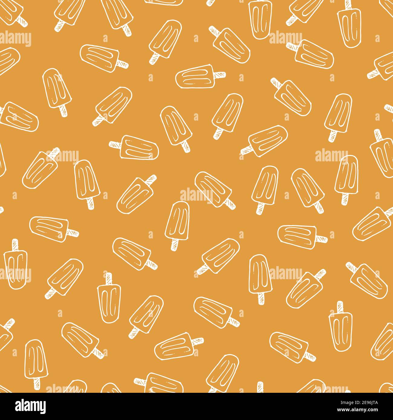 Vector orange single colour doodle of scattered popsicle ice cream ...