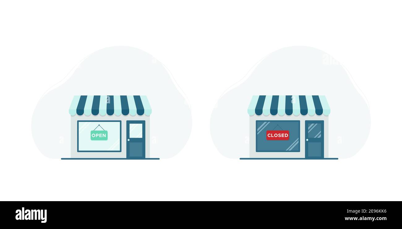 Warehouse icon. Open and closed sign. Vector illustration, flat design Stock Vector