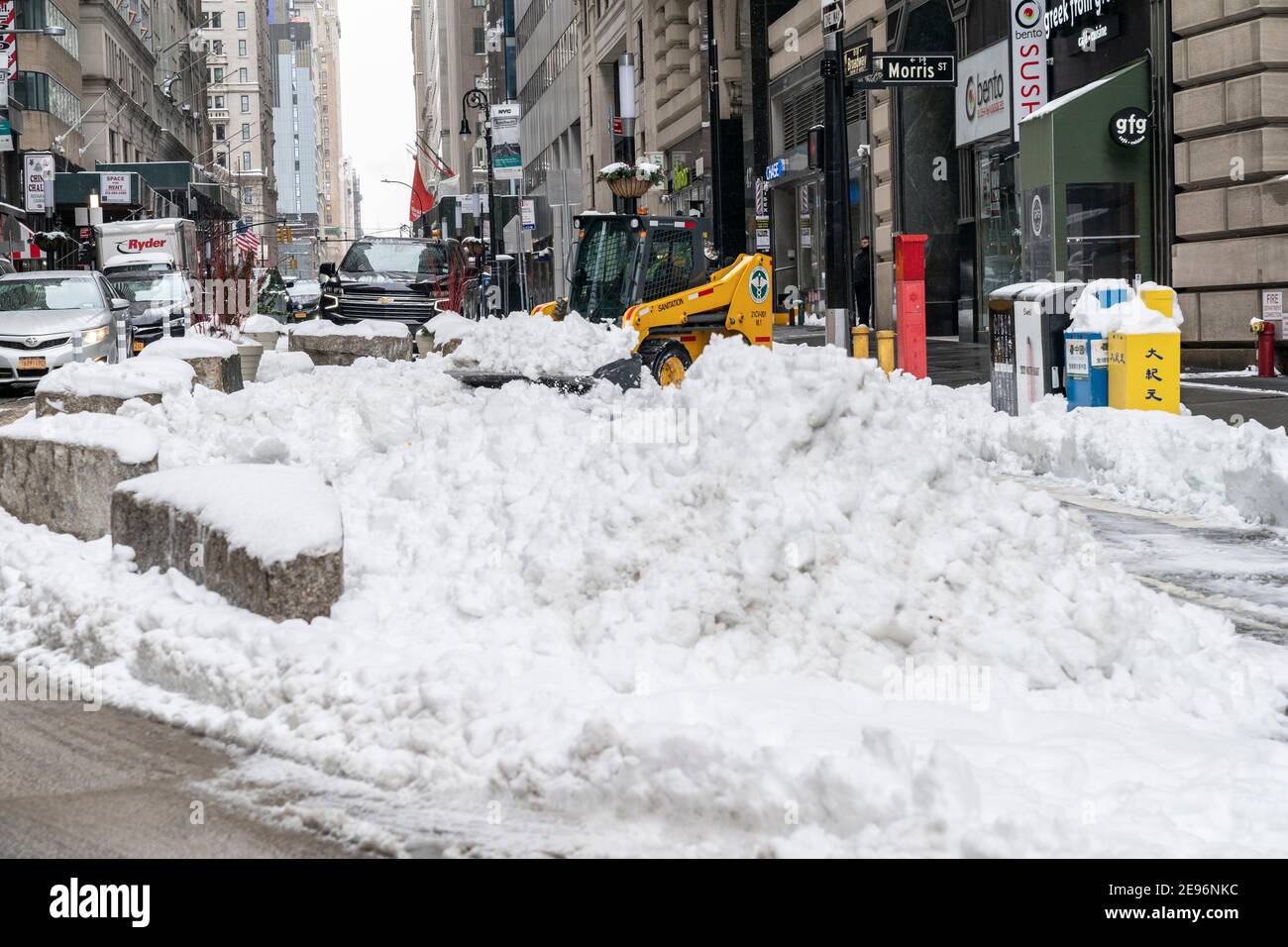 New York, NY February 2, 2021 Snow removal seen on Broadway after