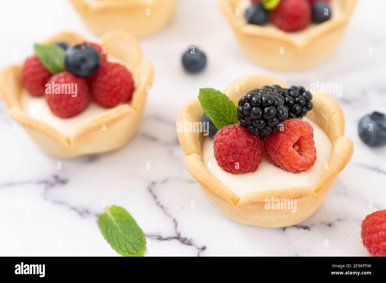 Mini fruit cream cheese tart Stock Photo