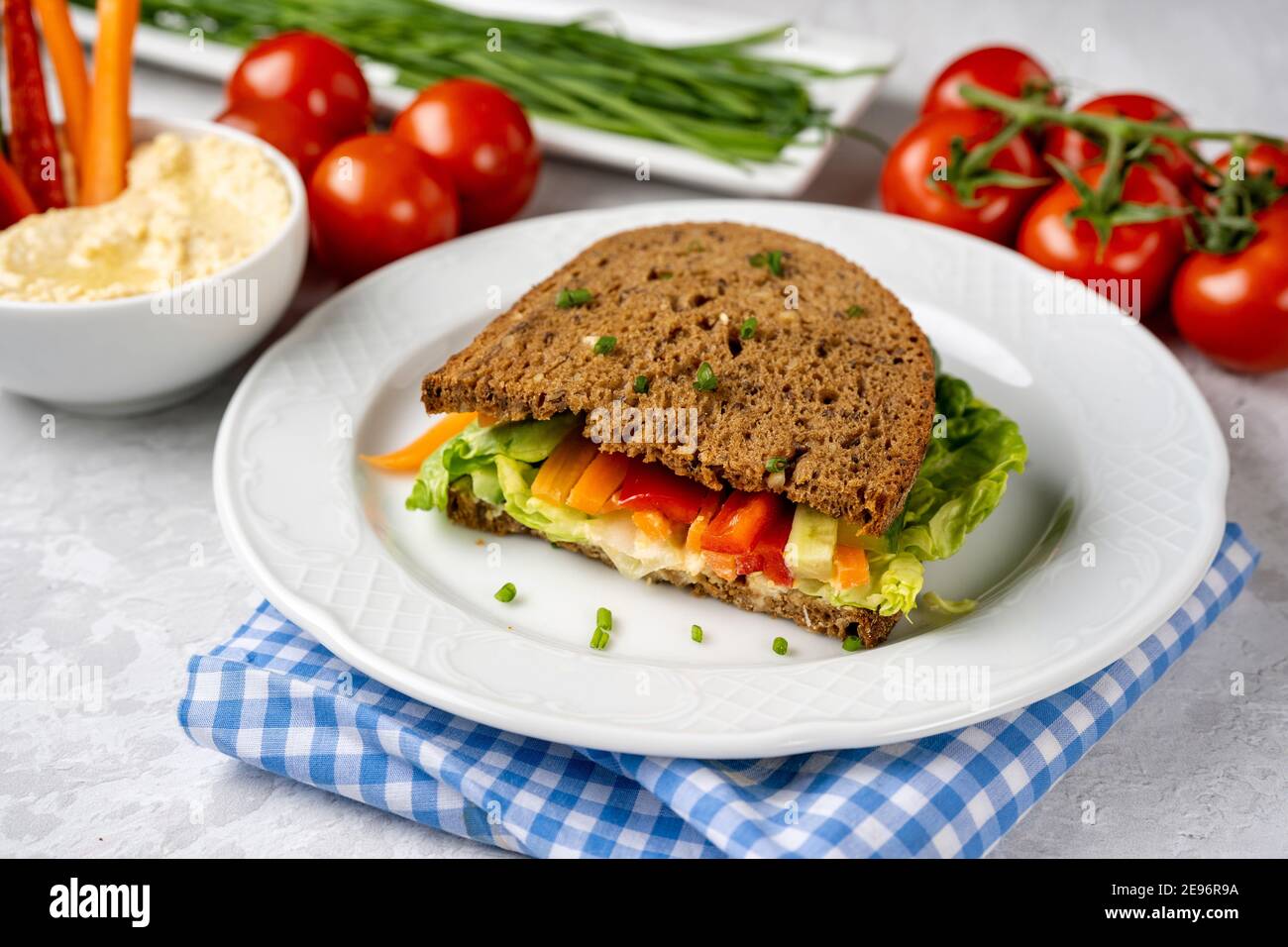 Vegan sandwich with hummus and vegetables Stock Photo Alamy