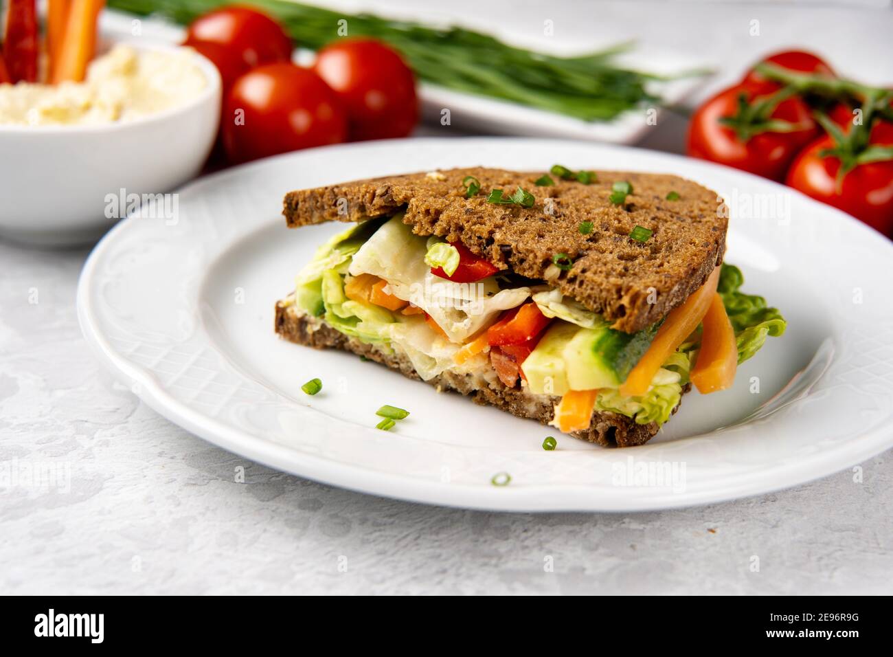 Vegan sandwich with hummus and vegetables Stock Photo Alamy