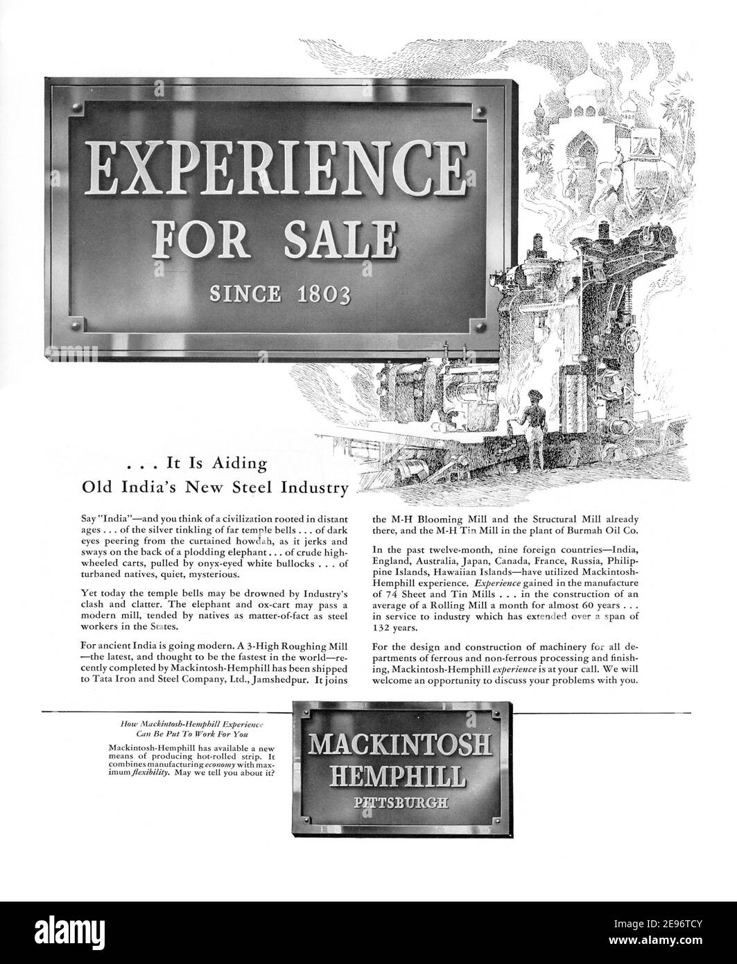 1935 Mackintosh Hemphill 'Experience For Sale' Advertisement, retouched and revived, A3+, 600dpi Stock Photo