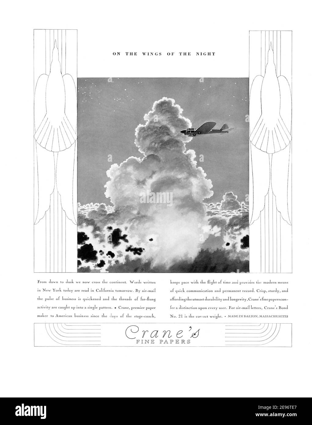 1935 Crane's Fine Paper 'On the Wings of the Flight' Advertisement, retouched and revived, A3+, 600dpi Stock Photo