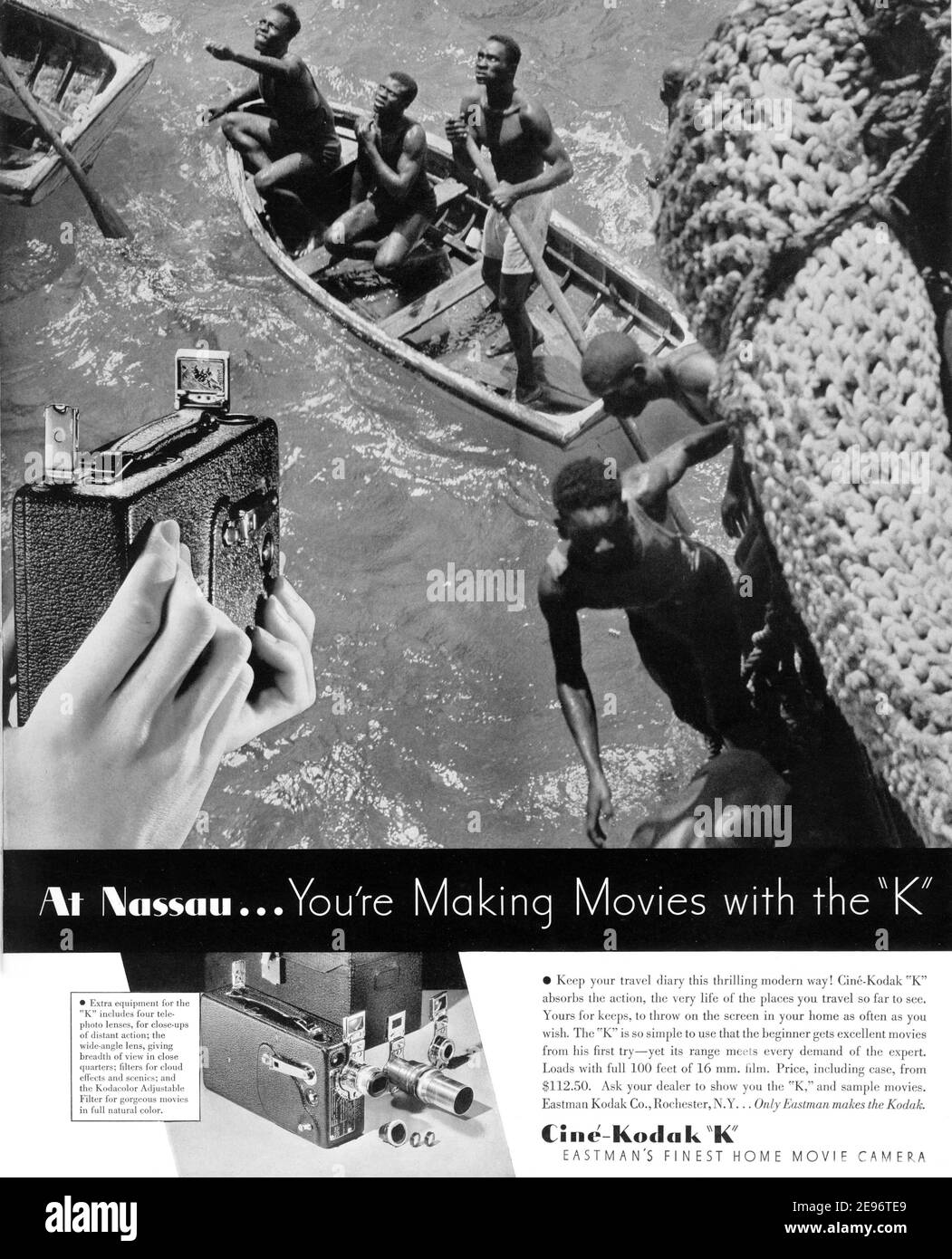 1935 Eastman Kodak's Cine-Kodak K 'At Nassau You're Making Movies With the K' Advertisement, retouched and revived, A3+, 600dpi Stock Photo