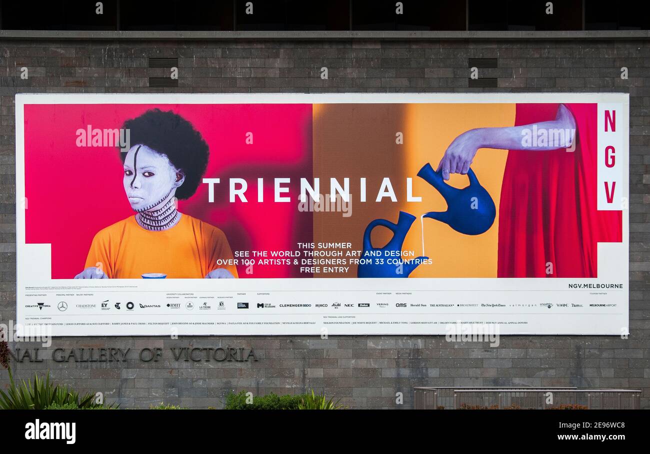2021 Triennial promotion at the National Gallery of Victoria, Melbourne, Australia Stock Photo