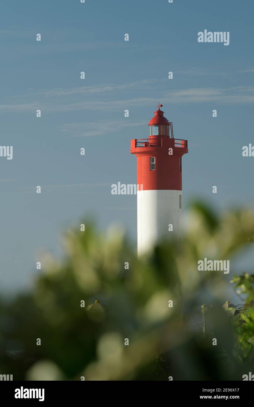 Lighthouse on beach of Umhlanga Rocks, Durban, South Africa, landmark building, shipping safety, light beacon, warning device, infrastructure Stock Photo