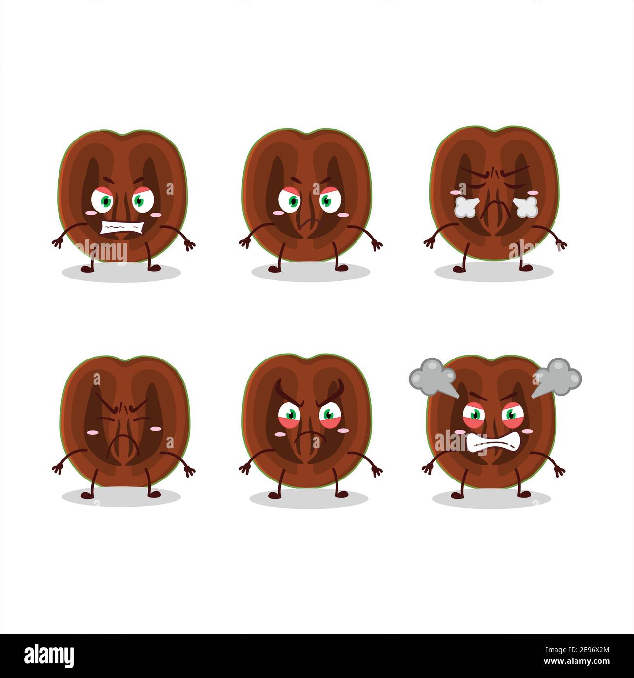 Slice of black sapote cartoon character with various angry expressions. Vector illustration Stock Vector