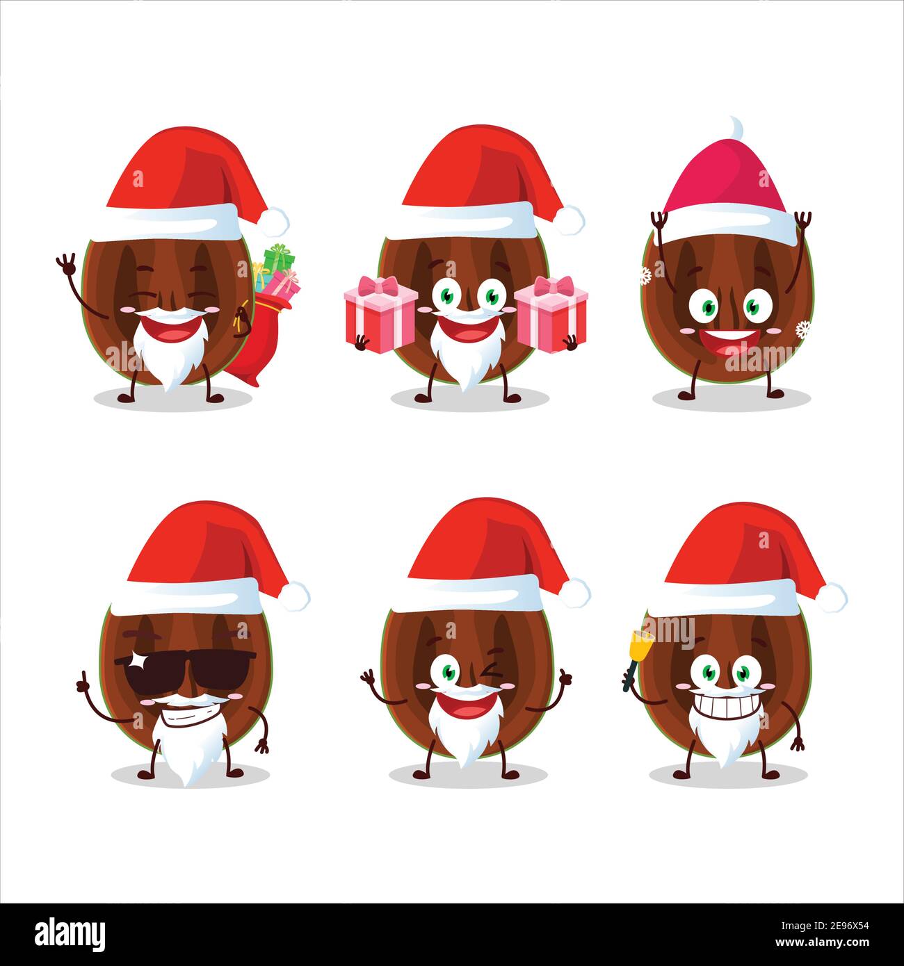 Santa Claus emoticons with slice of black sapote cartoon character. Vector illustration Stock Vector