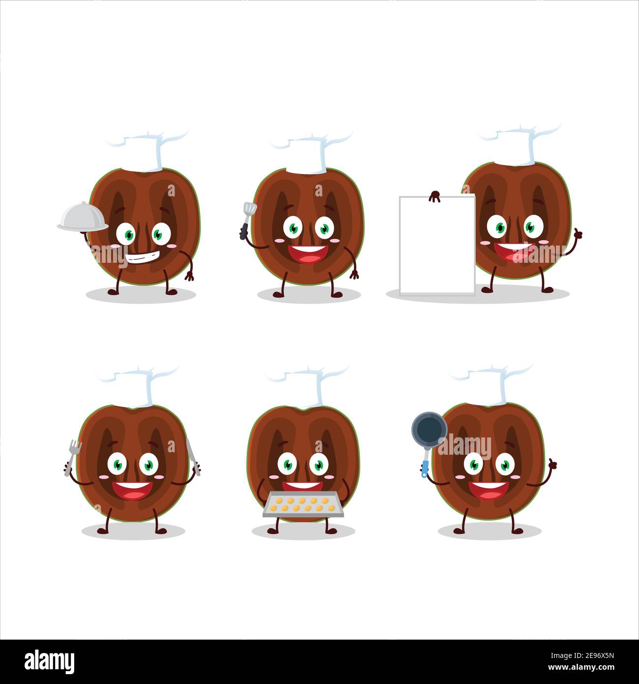 Cartoon character of slice of black sapote with various chef emoticons. Vector illustration Stock Vector