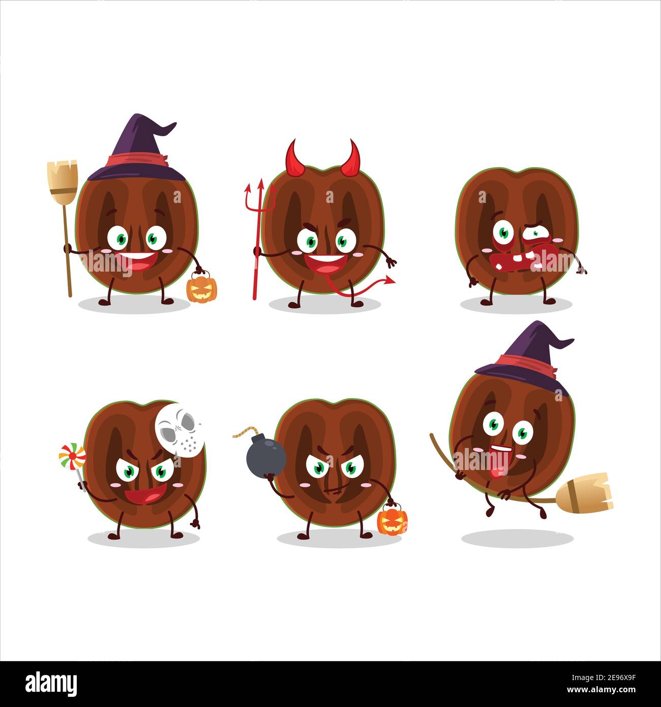 Halloween expression emoticons with cartoon character of slice of black sapote. Vector illustration Stock Vector