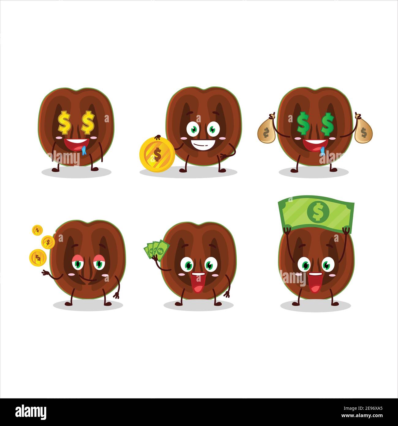 Slice of black sapote cartoon character with cute emoticon bring money. Vector illustration Stock Vector