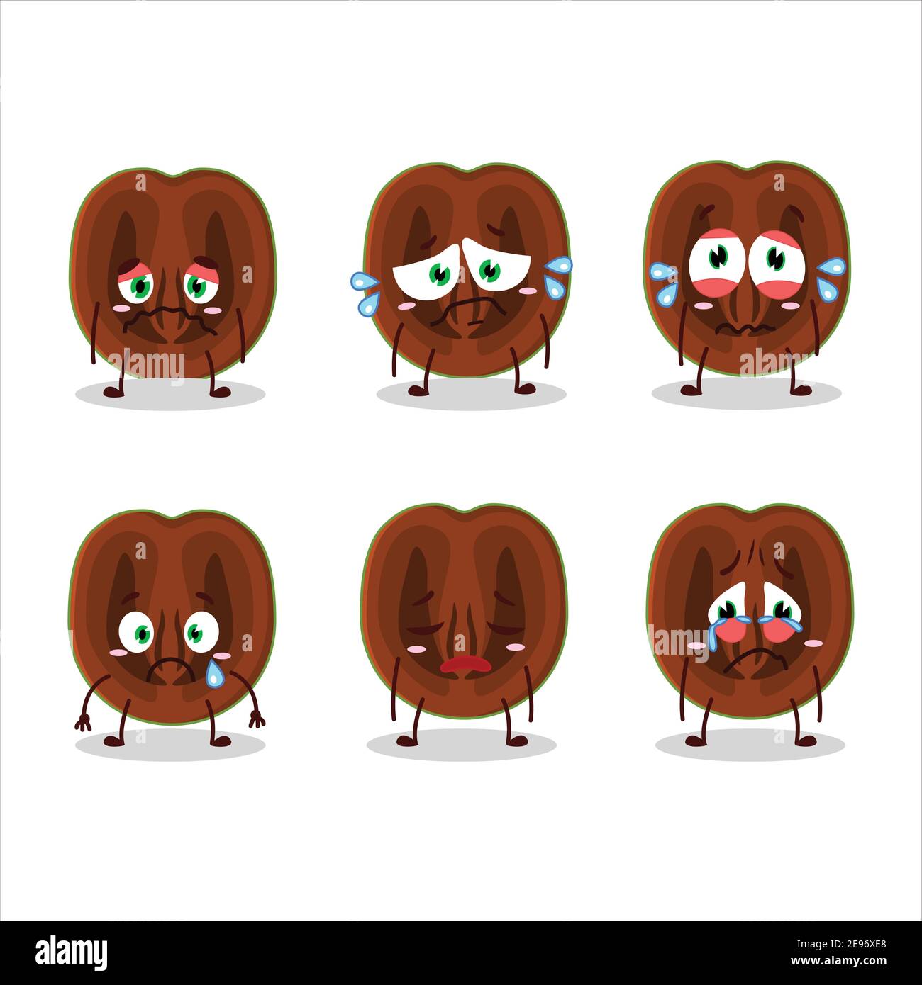 Slice of black sapote cartoon character with sad expression. Vector illustration Stock Vector
