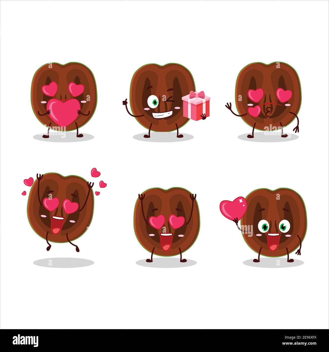 Slice of black sapote cartoon character with love cute emoticon. Vector illustration Stock Vector
