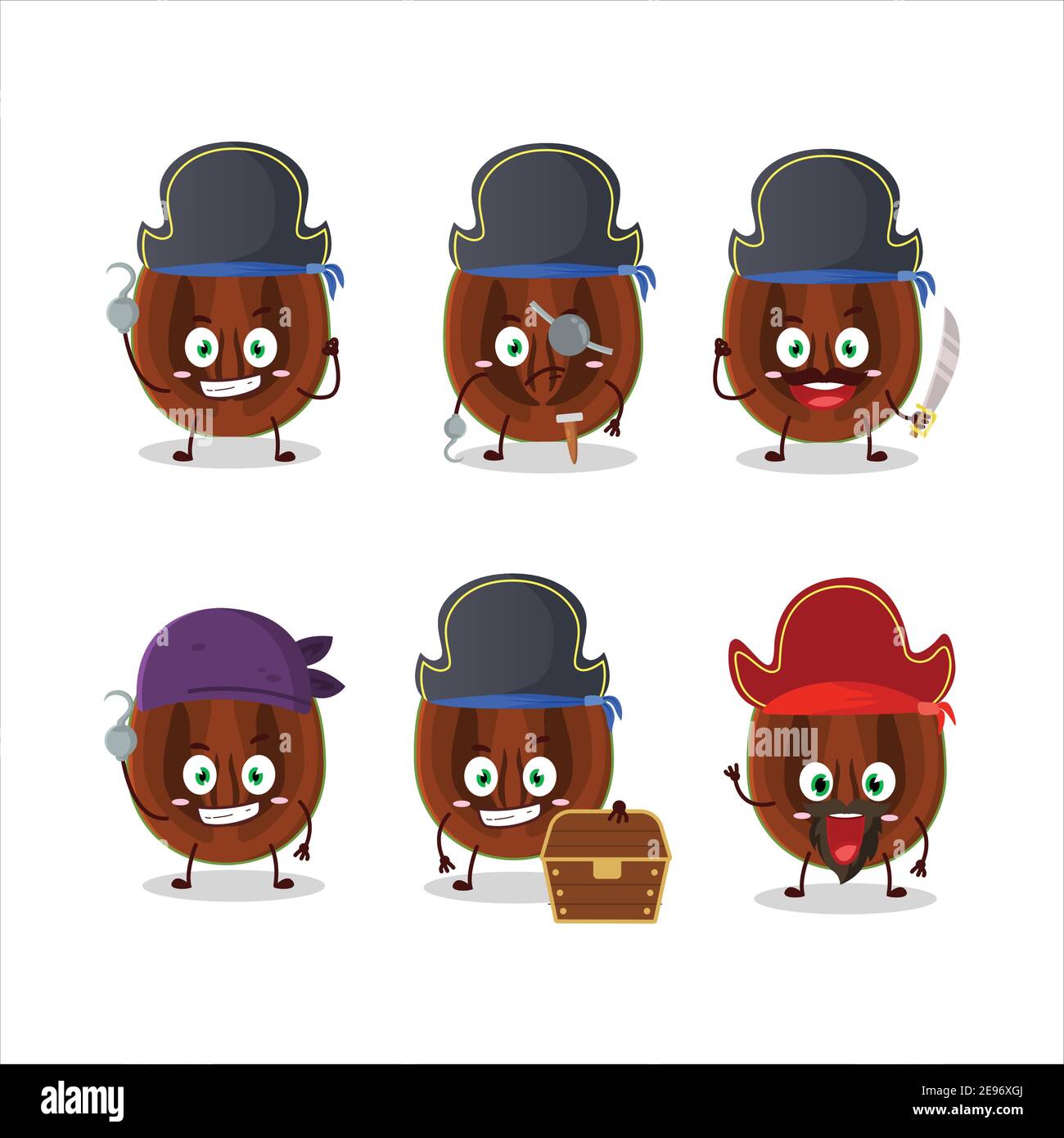 Cartoon character of slice of black sapote with various pirates emoticons. Vector illustration Stock Vector