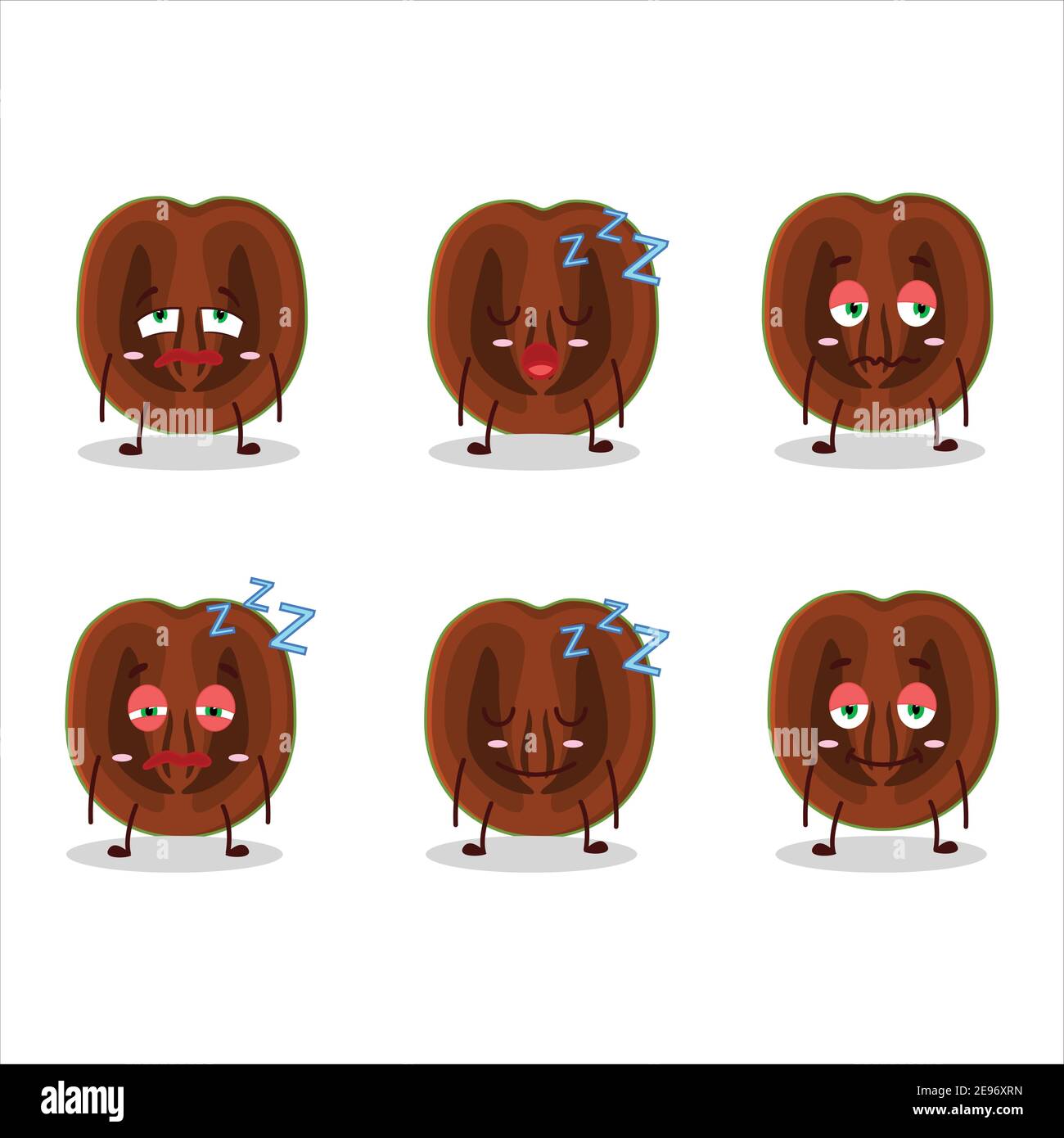 Cartoon character of slice of black sapote with sleepy expression. Vector illustration Stock Vector