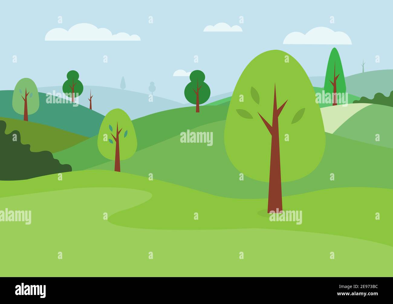 Nature landscape background vector. Natural green hills and sky ...
