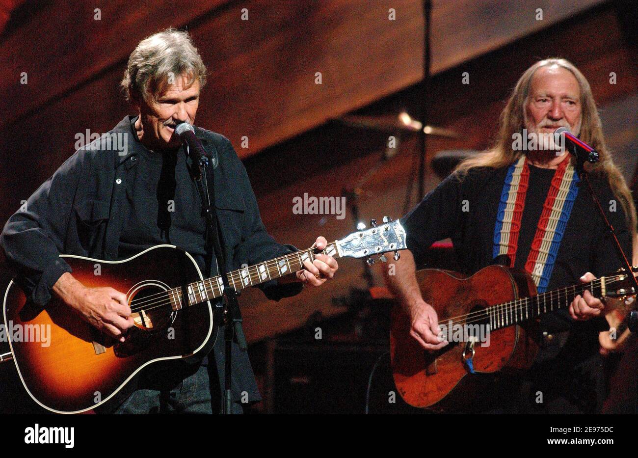 Kris Kristofferson and Willie Nelson performing during "Willie Nelson & Friends Live and Kickin'" at the Beacon Theatre in New York City. April 9, 2003 Credit: David Atlas/MediaPunch Stock Photo - Alamy