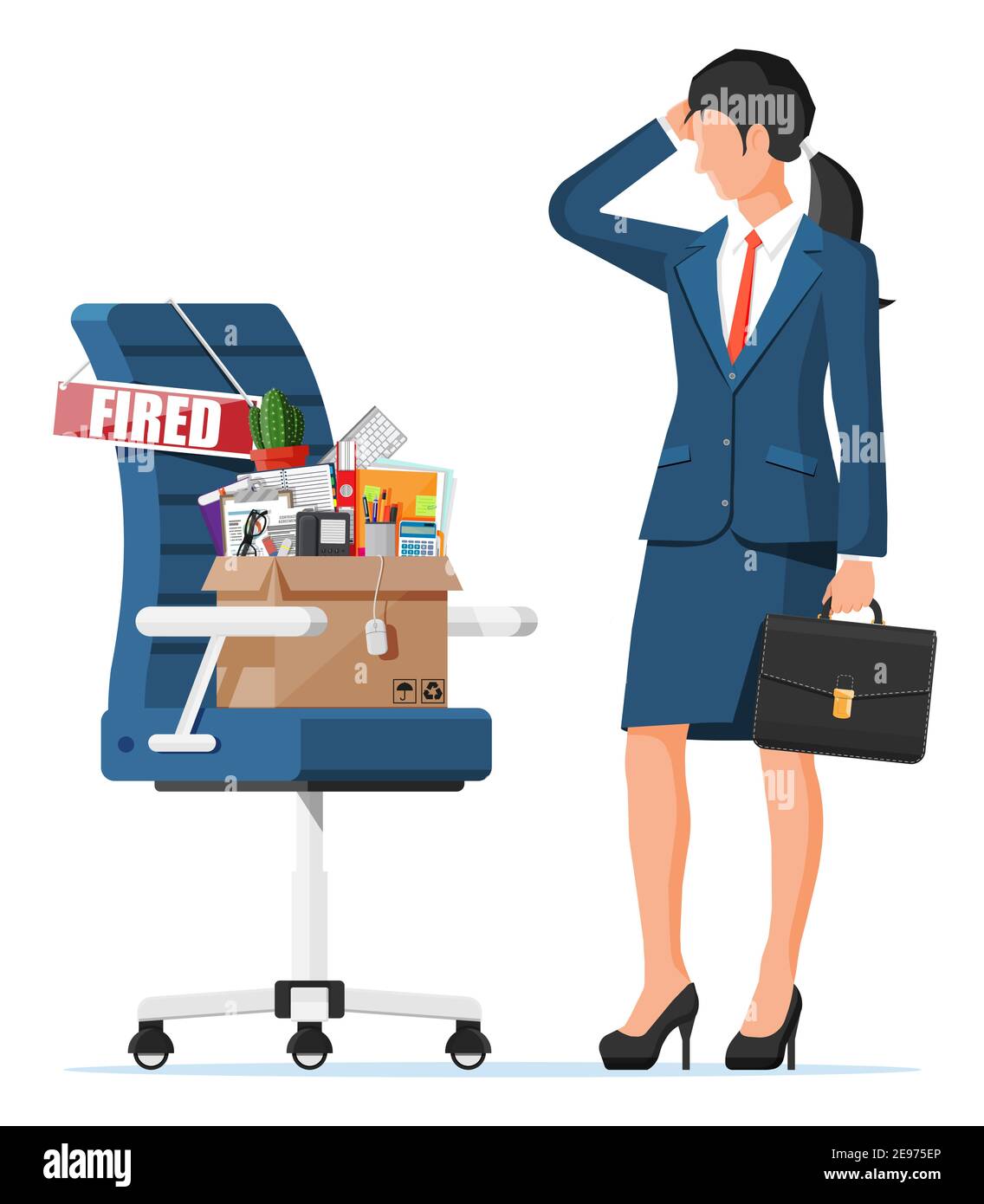 Image result for Dismiss employee, chair with fired word plate and cardboard box with ...