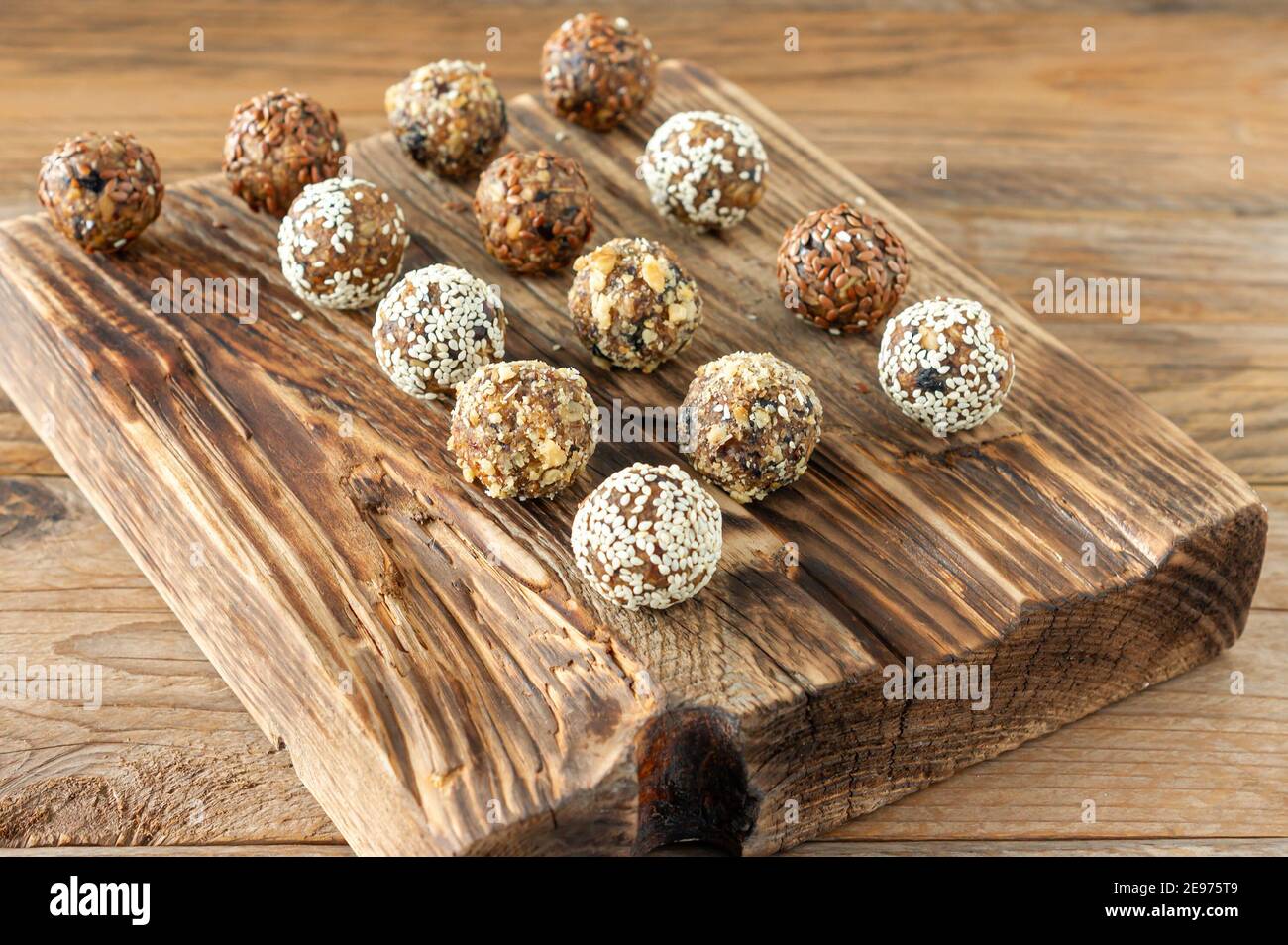 Healthy raw energy balls. Candy vegan balls of dates, coconut pulp