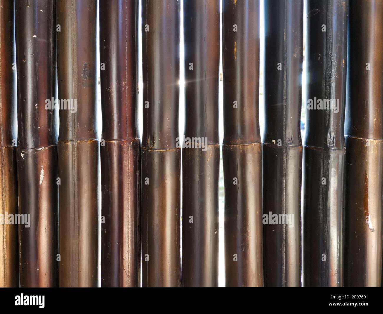 Black brown bamboo wall. Nature pattern background. Stock Photo