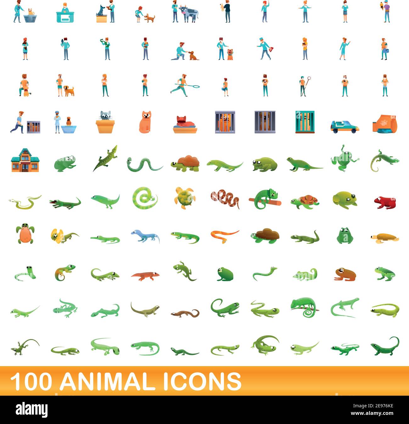 100 animal icons set. Cartoon illustration of 100 animal icons vector ...