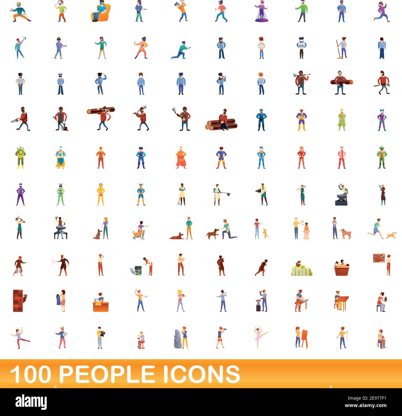 100 people icons set. Cartoon illustration of 100 people icons vector ...