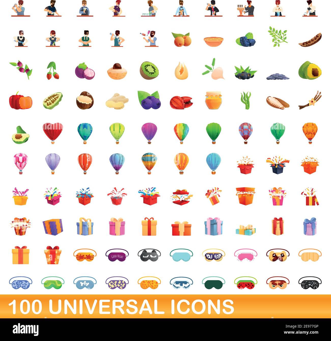 100 universal icons set. Cartoon illustration of 100 universal icons ...