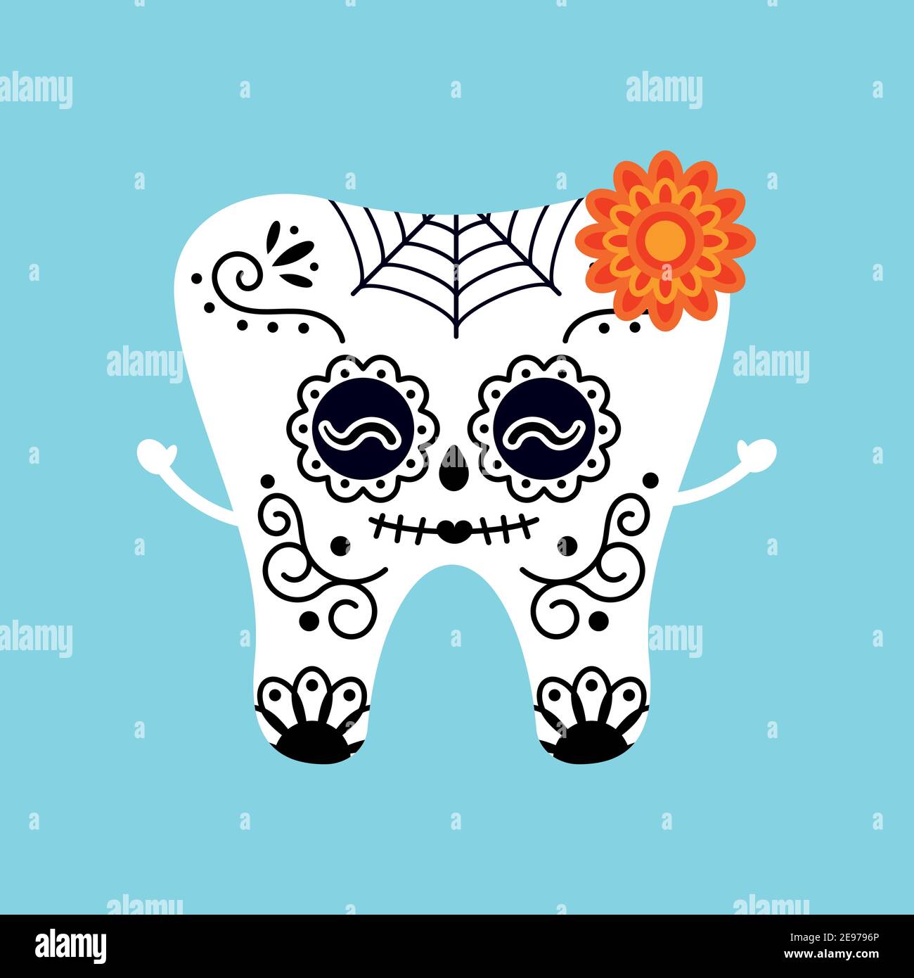 Skull tooth for Mexican day of the dead isolated vector icon. Stock Vector